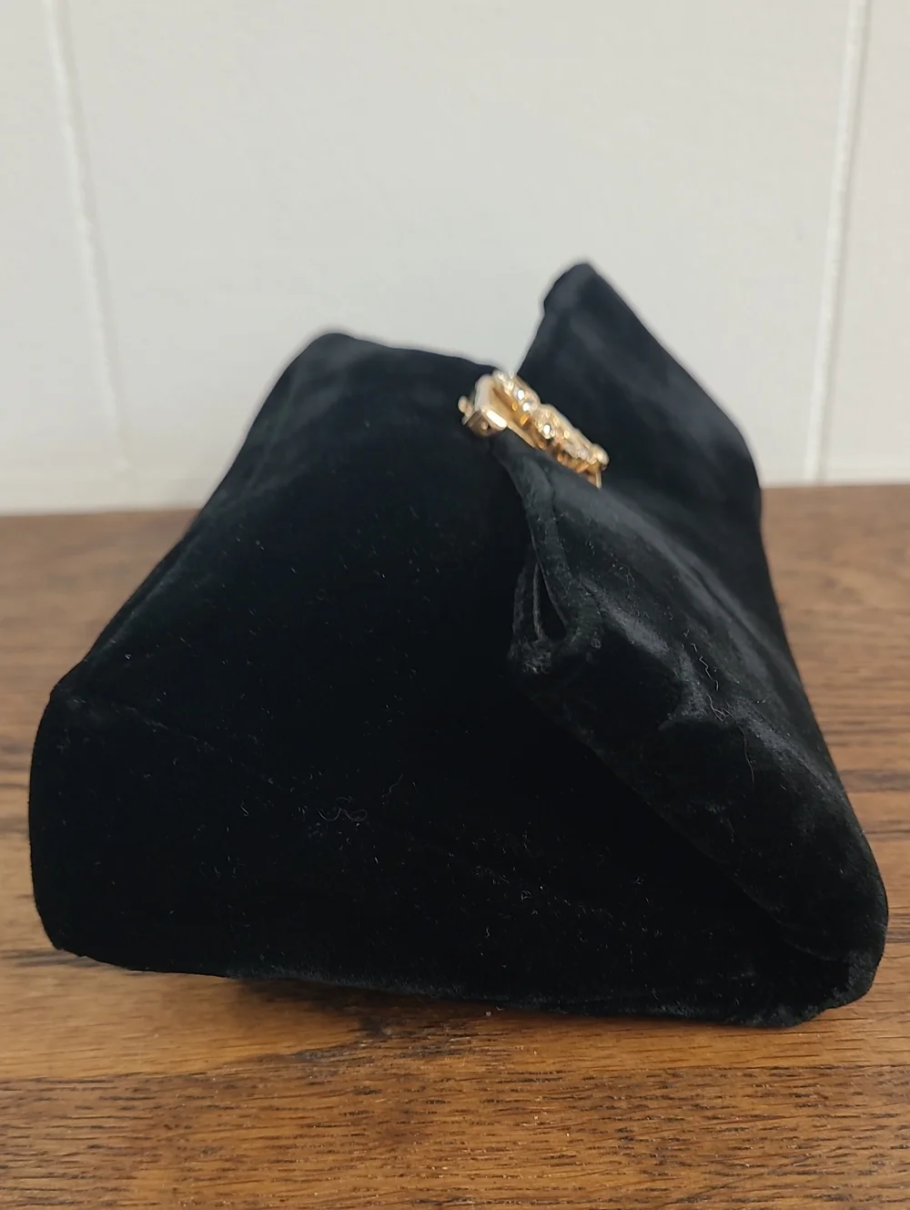 Garay Vintage Black Velvet Evening Clutch with Gold Tone Clasp and Embellishment